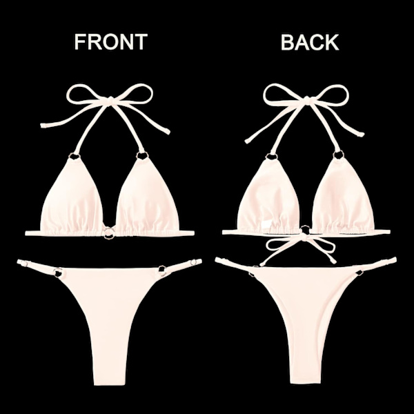 WJSMSexy Bikinier til kvinder 2-delt bikini Spaghetti strop badedragter Ensfarvet badetøj Triangle badedragt White S