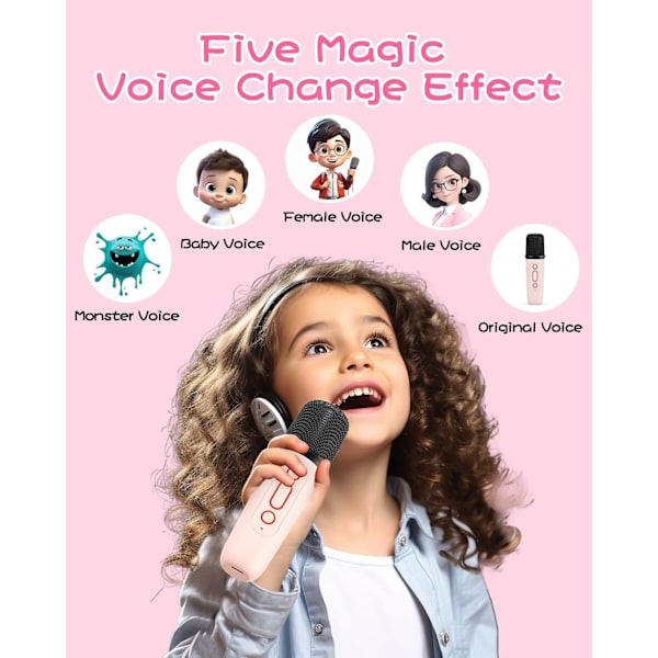 Mini Karaoke-maskin for barn og voksne, bærbar Bluetooth-høyttaler med 2 trådløse mikrofoner og fargerike LED-lys, bursdagsgaver