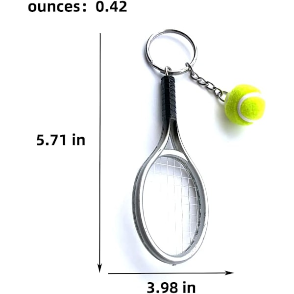 Farge Mini Tennis Racket med Ball Nøkkelring Nøkkelring Silver