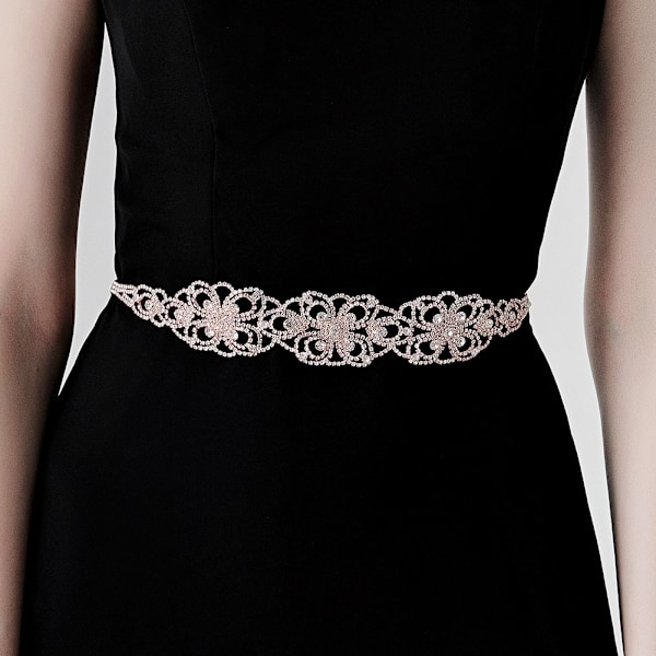 Brudbälte Blad Inlagda Rhinestone Cutout Midjekedja Dam Bälte Bröllopsklänning Prydnad (Rose Gold)