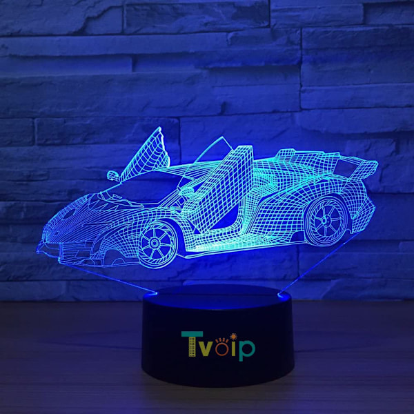 7 Fargeskiftende nattlampe 3D Atmosfære Bulbing Lys 3D Visuell Illusions LED Lampe for Barn Leke Julergave Bursdagsgaver (Racerbil)