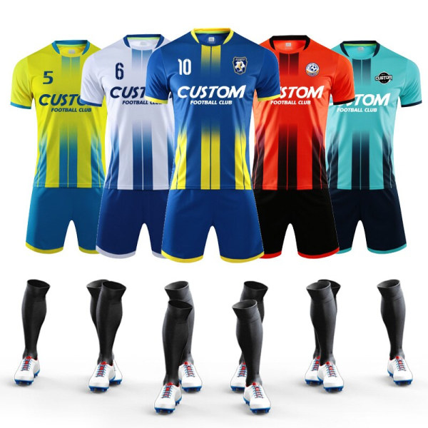 Anpassade fotbollströjor för män 100 % polyester fotbollströjor klubblagsträning fotbollskläder uniform set för vuxna 6316 Blue 2XS