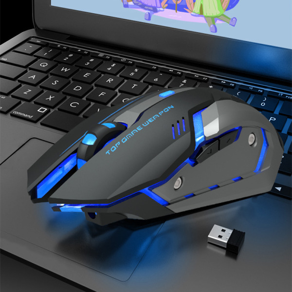 Trådlös spelmus, uppladdningsbar tyst mus 7 andningsled ljus optiska möss med USB -mottagare, 1600 DPI högprecisionslaser för dator/varv
