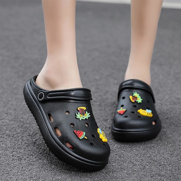 Kvinders Have Sko Sommer Letvægts Træsko Sandaler Skridsikre Slides Brusebad Tøfler Indendørs Udendørs Black 9.75inch 6