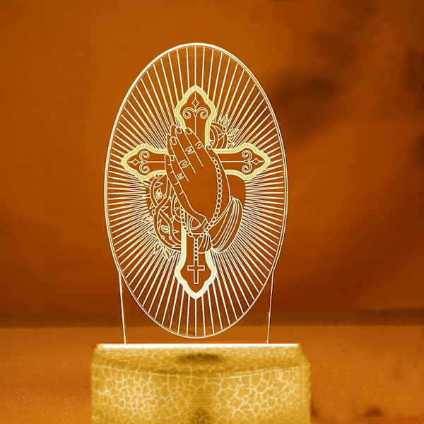 3D Jesus Kors Nattlampa Illusion 16 Färgväxlande Fjärrkontroll Bordsskiva Dekorationslampor Akrylplatt ABS-bas USB-kabel Födelsedagspresent Leksaker