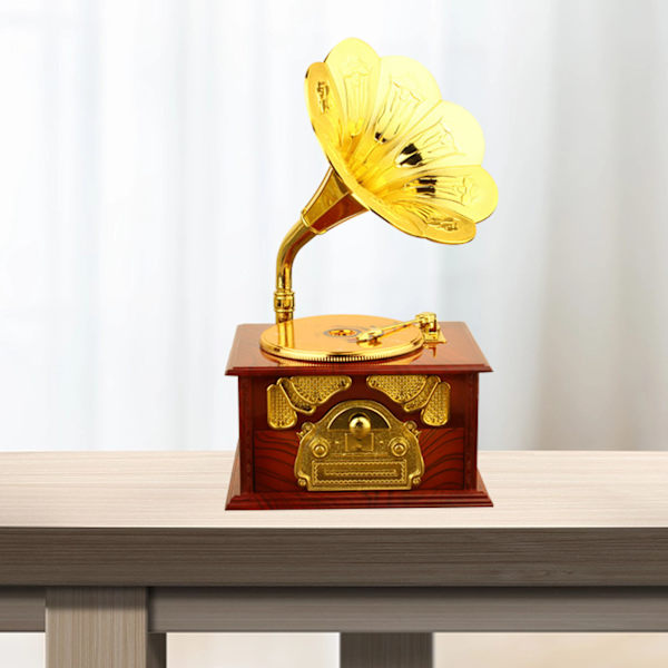 Retro Grammofon Musikbox Klassisk Grammofonspeldosa Musikbox för Hemskrivbordet Musikalisk Dekoration Brown
