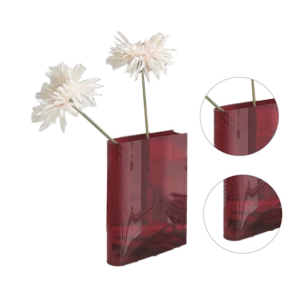 Bokvas för Blommor Estetisk Inredning Konstnärlig Kulturell Smak Dekorativ Bokformad Blomvas för Hem Sovrum Kontor Red (White Characters)