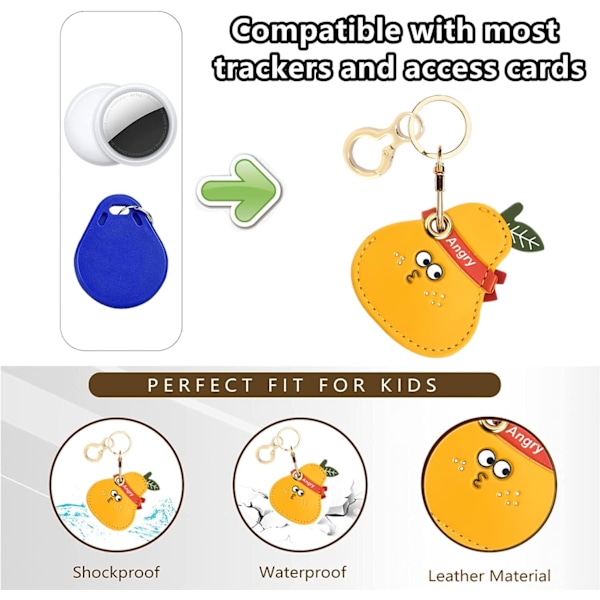Læder nøgleringholder etui kompatibel med Apple AirTag, sødt beskyttende Air Tag cover med nøglering, anti-scratch finder GPS tracker etui til Angry Pear