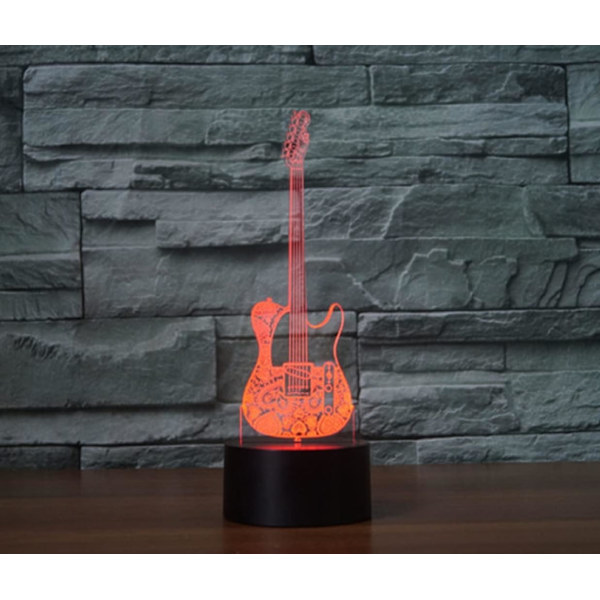 3D Gitarr Fjärrkontroll 16 Färger Nattlampor Illusion Akryl LED Bord Sängbordlampa Barn Sovrum Skrivbordsdekoration Födelsedagspresenter Leksak för Barn
