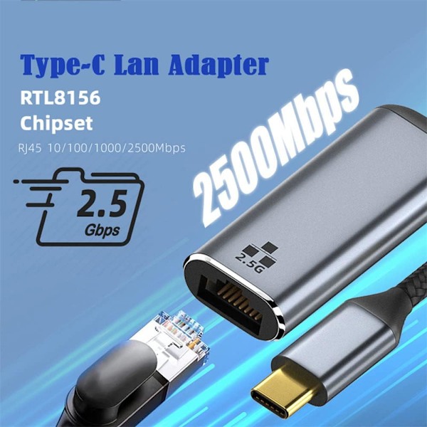 USB-C Typ-C USB3.1 till 2500Mbps 2.5Gbps GBE Gigabit Ethernet Nätverks-LAN-kabeladapter för bärbar dator