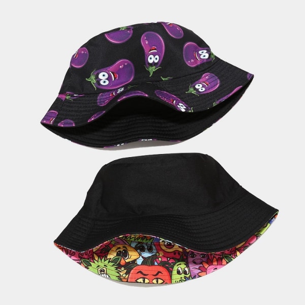 Wekity Cute Bucket Hat Beach Fisherman Hats för kvinnor, vändbara dubbelsidiga unisex (gurka-svart)