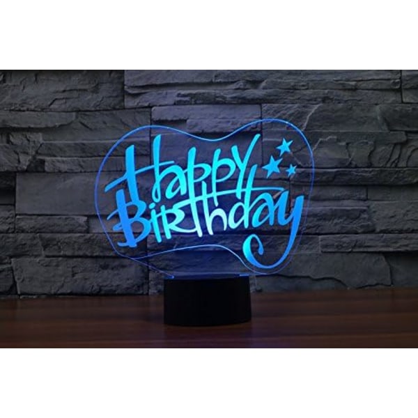 3D Happy Birthday Fjärrkontroll 16 Färger Nattlampor Illusion Akryl LED Födelsedagspresenter