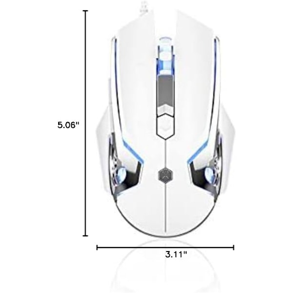 AJ120 Trådbunden Spelmus, Ergonomisk LED-Bakgrundsbelyst USB-Spelmus Dator Bärbar PC, för Windows Mac Linux OS, Vit