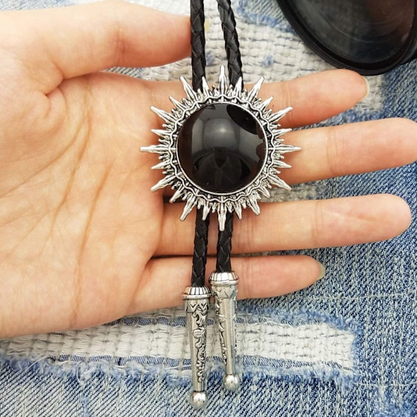 Retro Novelty Western Cowboy Celtic Black Stone Bolo Tie Necktie For Men