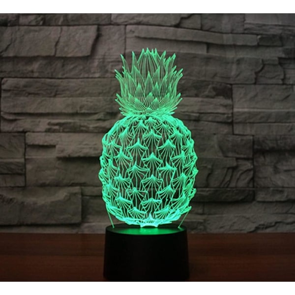 3D Ananas Fjernbetjening 16 Farve Natlys Illusion Akryl LED Bord Sengelampe Børneværelse Skrivebords Dekoration Fødselsdagsgaver Legetøj til Børn