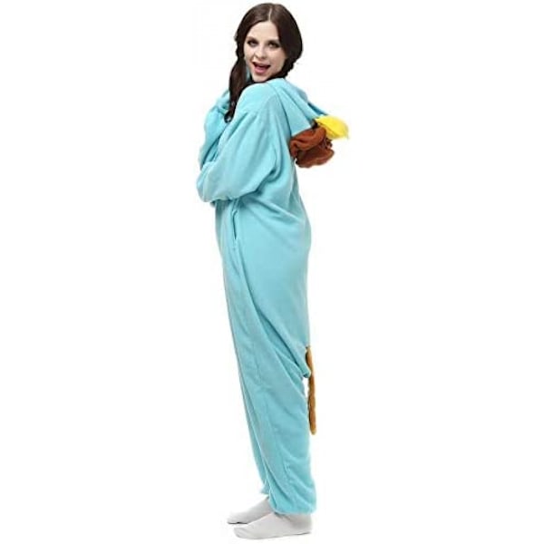 Unisex voksen kostumebold jul rollespil næbdyr et-stykke pyjamas blå, blød og behagelig uden at skade din hud.