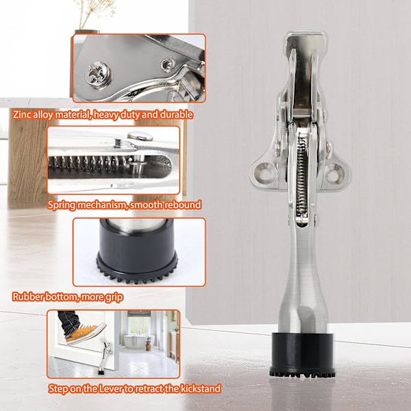 4 tommer kickdown dørstoppere børstet satin nikkel, heavy duty dørstop med et tryk og gummispids til bunden af døren, zink, 2 pakke Satin Nickel*2