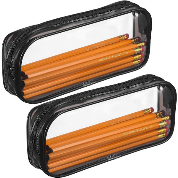 WJSM4 stk. gennemsigtig PVC lynlås penne- og blyantsetui, stort penalhus, makeup-pung (sort) Black