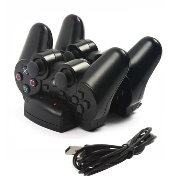 Dubbel laddningshållare Dock laddningsstativ + USB-strömkabel för Playstation Dualshock 3 PS3 Gamepad Controller Move Navigation
