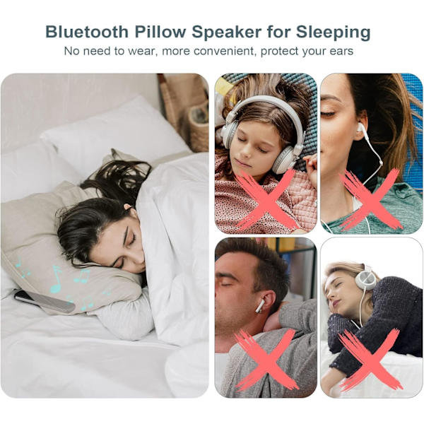 Pudehøjttaler til søvn - Under pude Bluetooth højttaler med knogleledning Stereo - Bærbar pude højttaler hvid støj søvn hjælpe højttaler