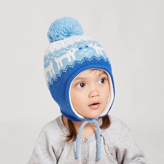 Vintermössa för barn - Stickad varm öronlappsmössa med ullfoder, unisex för pojkar och flickor S (46-48CM)