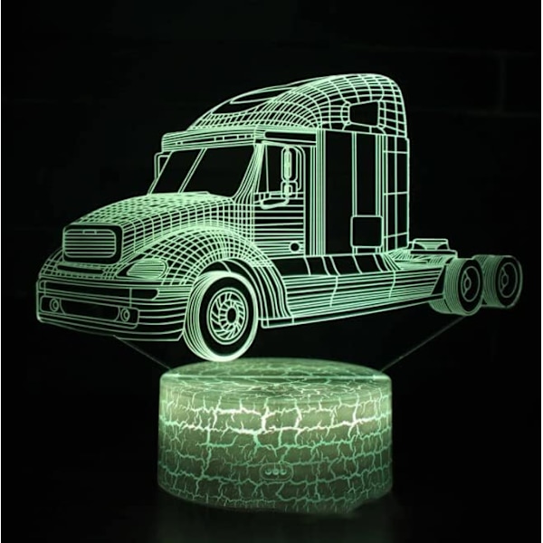 3D Traktor Bil Illusion LED Natlampe 7 Farver Skiftende Smart Touch Bordlampe Dekoration Gavebutik Bar Soveværelse Lys (Sprækket Base med Fjernbetjening, Lastbil-5)