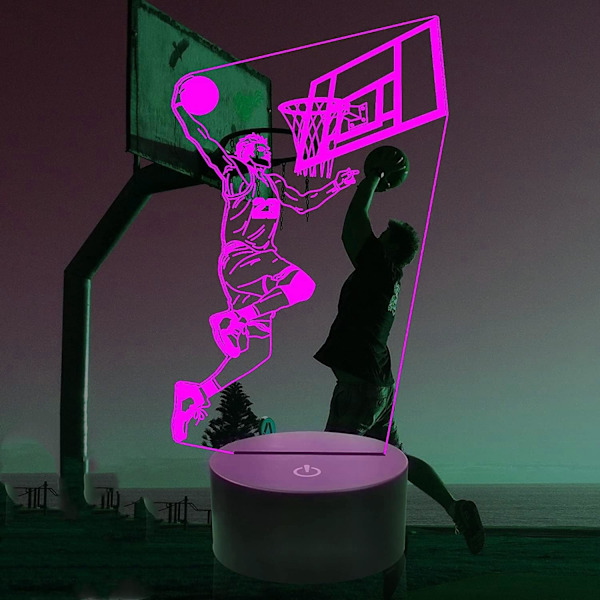 3D Basketballspiller Natlampe LED Lampe Illusion 7 Farveskiftende Berøringskontakt Bordskrive Dekorationslamper Fødselsdagsgave Akrylbase USB Kabel
