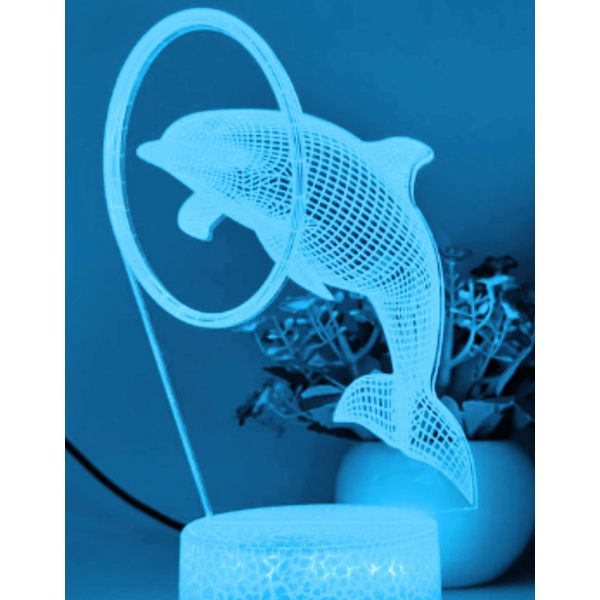 3D Delfin Fisk Nattlampa Bordsskiva Optisk Illusion Lampor 7 Färgväxlande Ljus LED Bordlampa Jul Hem Kärlek Födelsedag Barn Leksak Present