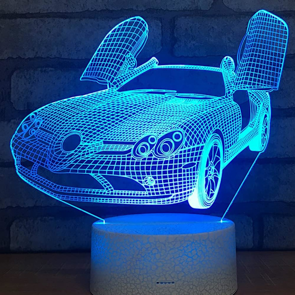 3D Sportsvogn Natlampe Bordsklampe Optisk Illusion Lamper 7 Farveskiftende Lys LED Bordlampe Julegave Hjem Kærlighed Fødselsdag Børnegave