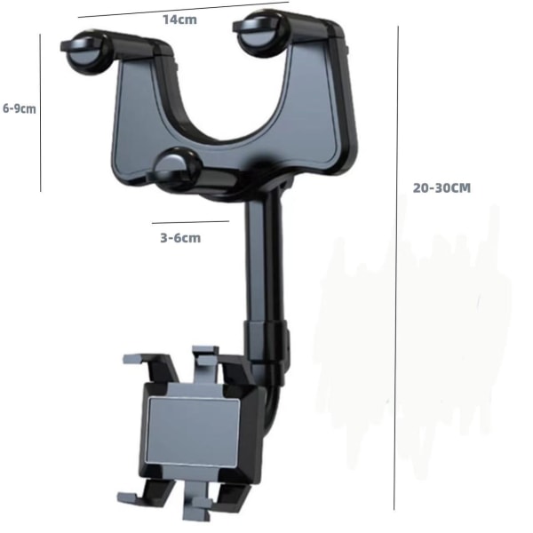 360° roterbar og sammenklappelig biltelefonholder, multifunktionel justerbar biltelefonholder, universel bilbakspejlsbeslag
