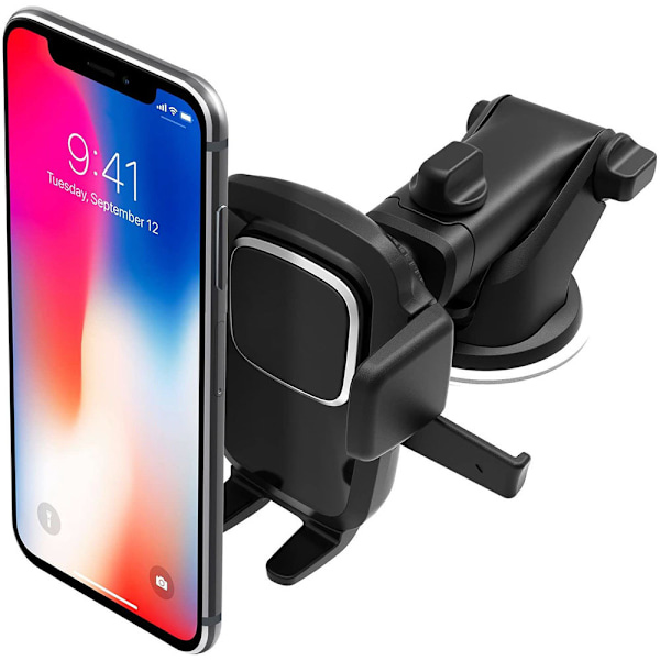 Enkel One Touch 5 Dashboard & Vindusrute Universal Bilmontering Telefonholder Skrivebordsstativ for iPhone, Samsung, Moto, Huawei, Nokia, LG, Smarttelefoner