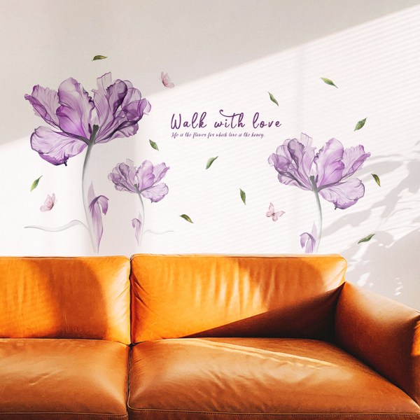 Wall Stickers Purple Flower Wall Stickers for Bedroom Butterflies Wall Decals Removable Self-Adhesive Wall Stickers