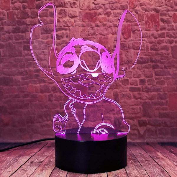 Rolig tecknad söt Lilo och Stitch Glad Elvis Teddy Dog Stitch Figurer 7 Färgbyte USB Touch och Fjärrkontroll Nattlampa Pojkars Sovrums Dekoration