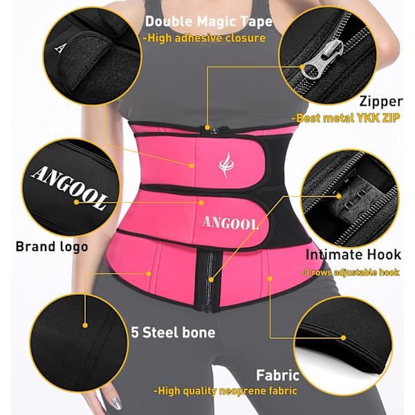 Neopren Taljetræner til kvinder, Workout Plus Size Trimmer Bælte Sauna Sved Korset Cincher Med Lynlås Pink 3XL