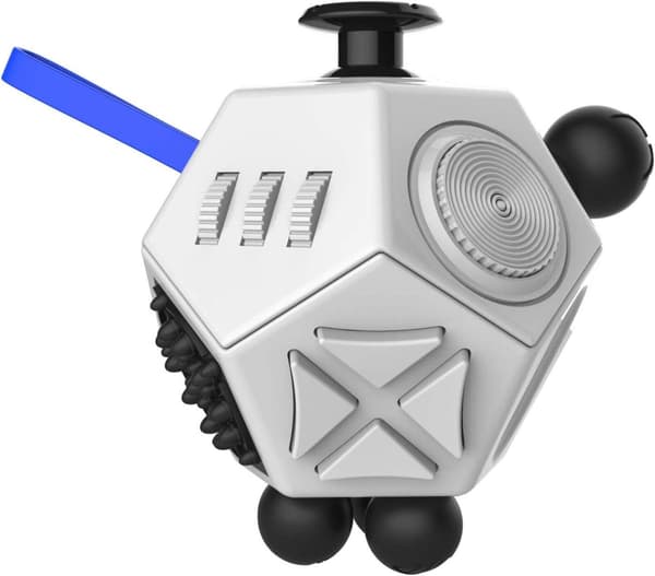 12-sidet Fidget Cube, Multifunktionelt Sanse-Fidget-legetøj til børn og voksne, Stress- og Angstdæmpende Cube til ADD, ADHD, OCD, Autisme, white