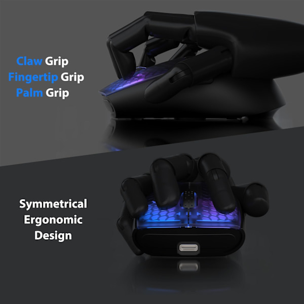 Trådlös Spelmus med Tri-lägen BT 5.1/2.4Ghz/USB-C, Lätt 49g, PAW3212 Optisk Sensor, Uppladdningsbart Batteri, RGB LED Bikake Mus Black