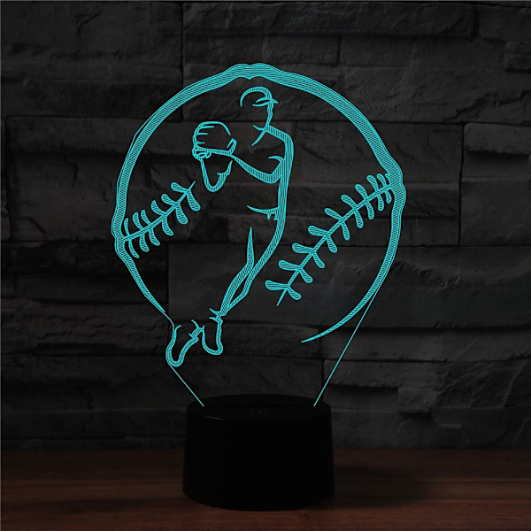3D Baseball Fjernkontroll 16 Farger Nattelysbilder Illusions Akryl LED Bord Nattbord Lampe Barn Soverom Skrivebord Dekor Bursdagsgaver Leke for Barn