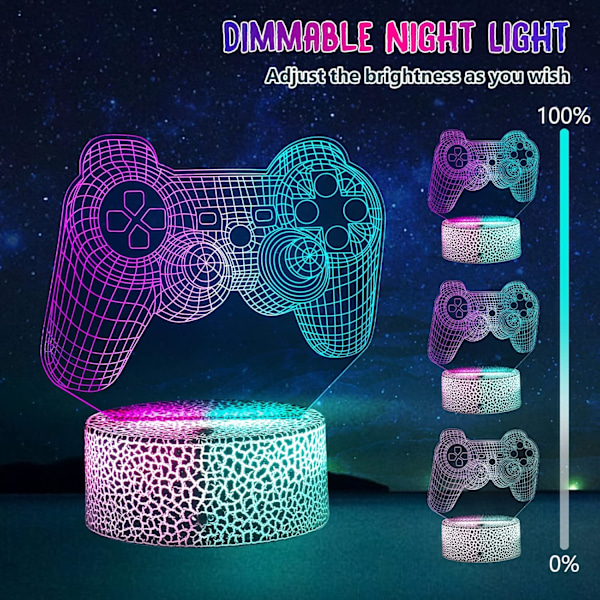 3 stk 3D Illusions Gamer nattlys, spillrom dekor med to-farget skjerm + timer, gamer gaver med fjernkontroll, spilllampe for gutter jenter menn