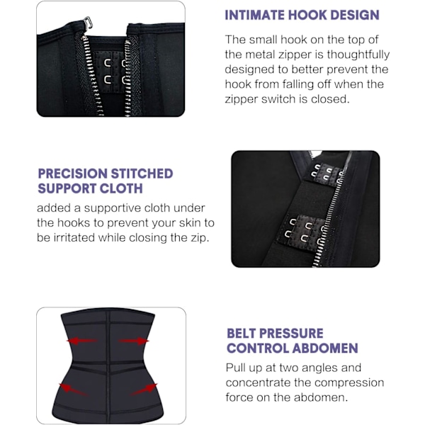Midjetränare för kvinnor Latex Underbust JSculpt Dubbel träningsbälte Träning Sportgördel C-black (Double Straps) XXL