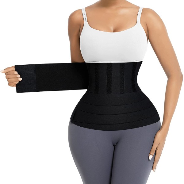 Taljetræner til kvinder, 9,84 fod, bandage wrap, sauna bælte, lang torso, mavesved, wraps, mave, body shaper, talje trimmer bælte (one size, sort)