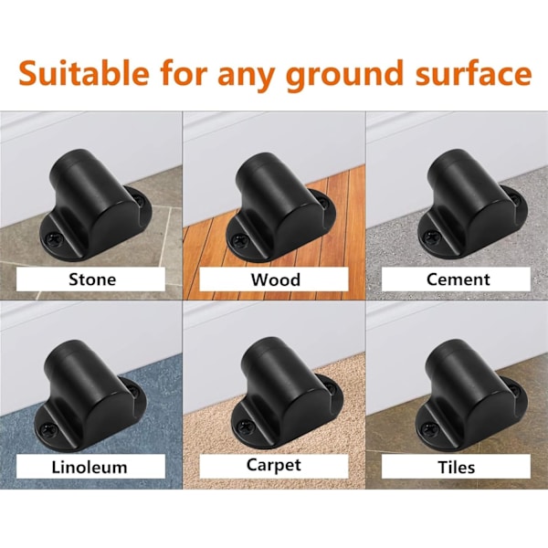 1,06 tommer / 27 mm kraftig gulvstopp, gulvmontert dørstopper med lydløs gummistøtfanger, rustfritt stål børstet svart finish - 2-pakning Black*2