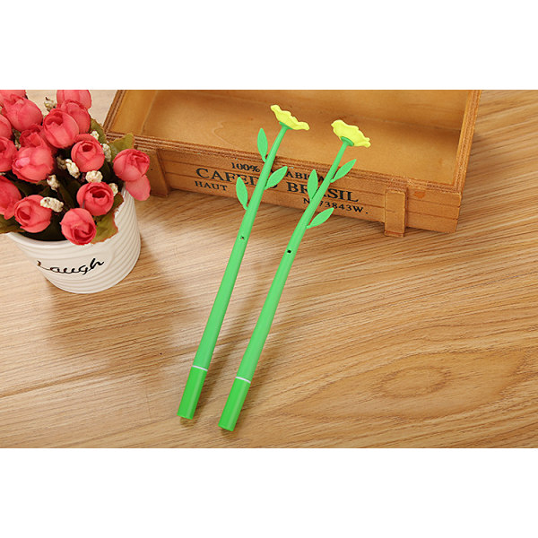 Nyhed Blomster Penne Sæt 0,5 mm Sort Græs Blad Kuglepen Gel Blæk Pen Skole Børn Studerende Gave(3PCS)