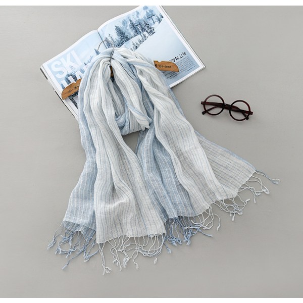 Bomull eller linnescarf lätt sjal unisex, perfekt present till alla, ljusblå rand
