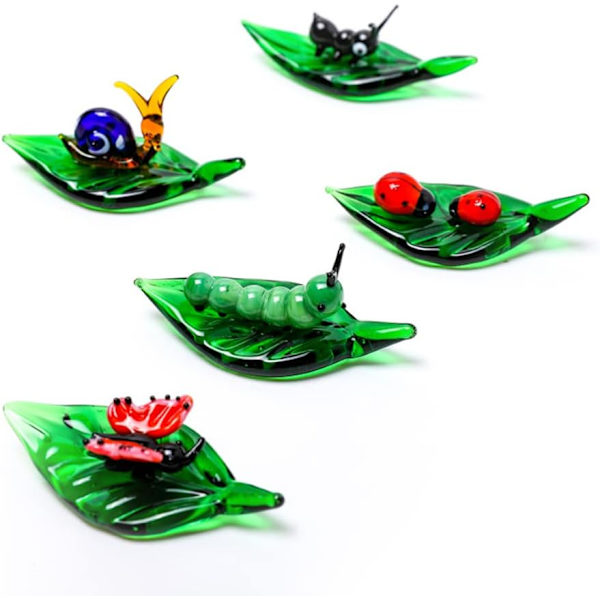 Handgjorda Mini Insekter Figurer Samlarobjekt 5st Konst Blåst Glasfigurer Miniatyr Glasprydnader, Skrivbordsbord Simulation Djur