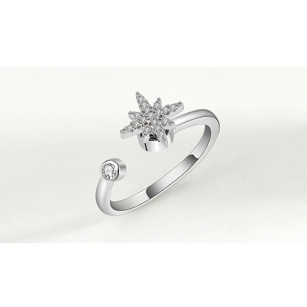 Kvinder Angst Ringe Fidget Spinner Ring Kubisk Zirkonia Måne Stjerne Blomst Spindende Roterende Bekymringsringe til Stressaflastning Justerbar