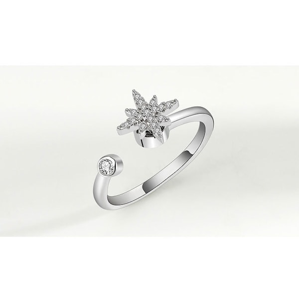 Kvinner Angst Ringer Fidget Spinner Ring Kubisk Zirkonia Måne Stjerne Blomst Spinning Roterende Bekymringsringer for Stressavlastende Justerbar