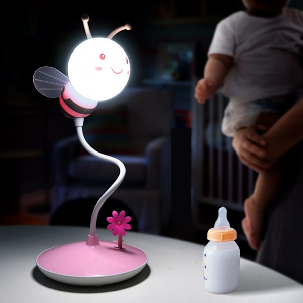 Søt humle LED-skrivebordslampe berøringskontroll dimming 3 lysstyrke og 360° fleksibel svanehals øyepleie USB oppladbar (rosa)
