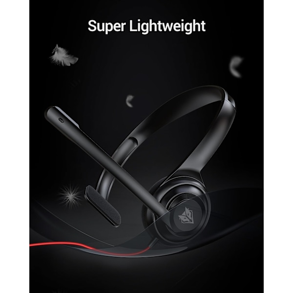HW02 USB-headset med mikrofon, støydemping og innebygd kontroll, superlett, ultrakomfortabelt datamaskinheadset for bærbar PC, kablet kontorheadset Black
