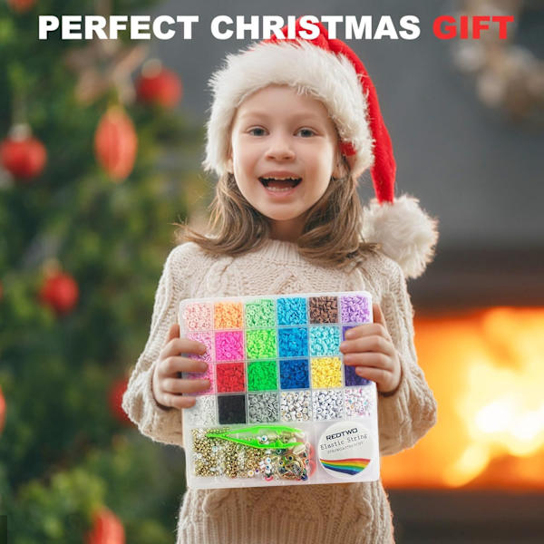 6200 stk leireperler armbåndsett, flatt rundt polymer Heishi vennskapsarmbånd smykkekit med charms og elastiske tråder for jenter 8-12 år 6200pcs