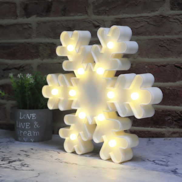 Snefnug Marquee Skilt Julelys, LED Natlys Bord & Væghængt Lampe til Soveværelse, Børneværelse, Vuggestue, Hjem, Hvid Snefnug